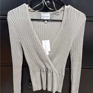 Pink Rose Women's Olive Green Ribbed Wrap Blouse